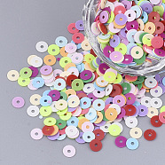 Ornament Accessories, PVC Plastic Paillette/Sequins Beads, Flat Round, Mixed Color, 4.5x0.3mm, Hole: 1mm, about 700pcs/bag(PVC-T005-034A-01)