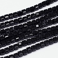 Faceted Cube Glass Bead Strands, Black, 5.5x5.5x5.5mm, Hole: 1mm, about 94pcs/strand, 20.4 inch(EGLA-E041-5mm-A04)