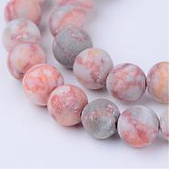 Natural Red Netstone Beads Strands, Round, Frosted, 8~8.5mm, Hole: 1mm, about 47pcs/strand, 15.5 inch(G-Q462-8mm-14)