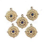Natural Lapis Lazuli Pendants, Flat Round Charms, with Vacuum Plating Real 18K Gold Plated 201 Stainless Steel Findings, 22x19.5x3.5mm, Hole: 1.8mm(STAS-C064-VC905)