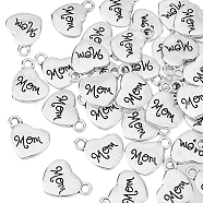 Mother's Day Theme, Tibetan Style Heart Alloy Pendants, with Word Mom, Cadmium Free & Lead Free, Antique Silver, 18x15x3mm, Hole: 3mm, 50pcs/box(FIND-HY0001-51)