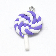 Handmade Polymer Clay Pendants, Lollipop, Medium Purple, 36~41x21~25x5~6mm, Hole: 2mm(X-CLAY-Q240-014A)