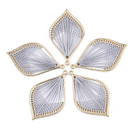 Alloy Big Pendants, with Polyester Thread, Leaf, Golden, Light Grey, 55~56x33~34x2mm, Hole: 2mm(PALLOY-T063-05G-02)