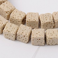 Synthetic Lava Rock Bead Strands, Cube, Dyed, Beige, 8x8x8mm, Hole: 2mm, about 45pcs/strand, 16 inch(G-N0104-8mm-17)