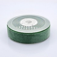 Polyester Velvet Ribbon for Gift Packing and Festival Decoration, Green, 1 inch(26mm), about 25yards/roll(22.86m/roll)(SRIB-M001-26mm-587)