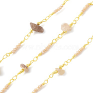 Brass Link Chains, with Glass & Rutilated Quartz Beads & Spool, Unwelded, Golden, 16~17x2.5~13x2.5~7mm(CHS-P016-21G)