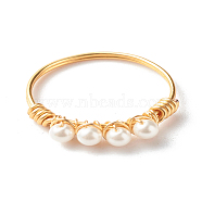 Round Shell Pearl Beads Finger Rings, with Eco-Friendly Copper Wire, Golden, US Size 8 1/4(18.3mm)(X1-RJEW-TA00001)