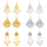 6 Pairs 6 Style Ethnic Style Alloy Chandelier Earrings, Tassel Earrings for Women, Golden & Silver, 69~112x25~37mm, 1 pair/style(EJEW-FI0002-04)
