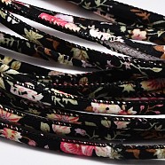 Flower Printing Cloth Cords, Black, 7mm(X-OCOR-M001-01)