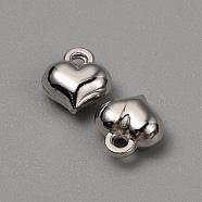 Alloy Charms, Puffed Heart Charms, Platinum, 9x8x4mm, Hole: 1.4mm(FIND-WH0110-357B-P)