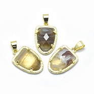 Natural Botswana Agate Pendants, with Brass Findings,  Faceted, Golden, 22.5x14.5x5mm, Hole: 4x5.5mm(G-O176B-04G)