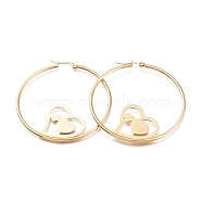 304 Stainless Steel Hoop Earrings, Ring Shape with Heart, Golden, 12 Gauge, 53x58x2mm, Pin: 1x0.5mm(EJEW-E261-35G)