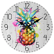 MDF Printed Wall Clock, for Home Living Room Bedroom Decoration, Flat Round, Pineapple, 300mm(HJEW-WH0058-007)