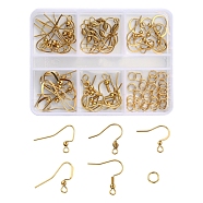 50Pcs 5 Style 304 Stainless Steel Earring Hooks, Ear Wire, with 50Pcs Jump Rings, Cadmium Free & Nickel Free & Lead Free, Golden, 16~21x17~22mm, Hole: 2mm, 21 Gauge, Pin: 0.7mm, 10pcs/style(STAS-YW0001-23)