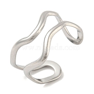 304 Stainless Steel Open Cuff Ring, Wave, Stainless Steel Color, US Size 7 1/4(17.5mm)(RJEW-C067-13P)
