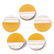 Resin & Wood Cabochons, Flat Round, Two Tone, Gold, 15x3.5mm(RESI-R425-05K)