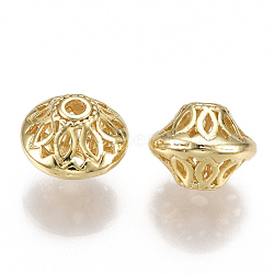 Brass Filigree Beads, Hollow, Bicone, Nickel Free, Real 18K Gold Plated, 13x10mm, Hole: 2mm(KK-T038-66G)