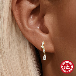 925 Sterling Silver Clear Cubic Zirconia Dangle Stud Earrings, Horse Eye, Clear, 18mm(FS-WG97F22-01)