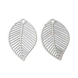 201 Stainless Steel Pendants, Leaf, Stainless Steel Color, 17x11x0.3mm, Hole: 1mm(STAS-C153-04B-P)