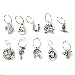 10Pcs Tibetan Style Alloy Hair Styling Tool, with Iron Rings, Mixed Shape, Antique Silver, 30~35mm(PALLOY-JF02509-S)