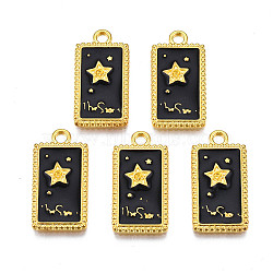 Rack Plating Golden Alloy Enamel Pendants, Cadmium Free & Lead Free, Rectangle with Star, Black, 23x12x2mm, Hole: 2mm(ENAM-S122-50G)