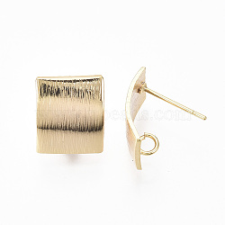 Brass Stud Earring Findings, with Loop, Nickel Free, Textured, Rhombus, Real 18K Gold Plated, 14x11mm, Hole: 2mm, Pin: 0.7mm(KK-N233-018-NF)