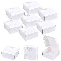 Marble Pattern Foldable Creative Kraft Paper Box, Wedding Favor Boxes, Favour Box, Paper Gift Box, Square, Light Grey, 9x9x4cm(CON-WH0077-13B)