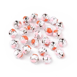 Platinum Plated Acrylic Enamel Beads, with ABS Imitation Pearl Beads, Nuggets, Colorful, 15x16mm, Hole: 2mm(OACR-I003-05)