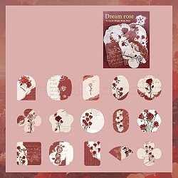 Rose PET Ledger Sticker, Waterproof Self Adhesive Paper Stickers, for Scrapbook, Pink, 30~50mm, 45Pcs/set(PW-WG28136-04)