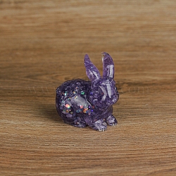Resin Rabbit Display Decoration, with Natural Amethyst Chips inside Statues for Home Office Decorations, 70x50x70mm(PW-WG86620-15)