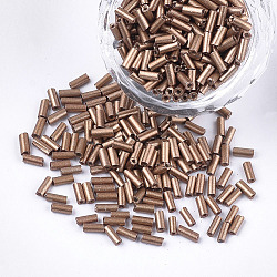 Electroplate Glass Bugle Beads, Round Hole, Metallic Colours, Camel, 3~5x1.5~2mm, Hole: 0.8mm, about 15000pcs/bag(SEED-S029-02B-06)