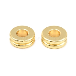 Brass European Beads, Flat Round with Groove, Large Hole Beads, Cadmium Free & Lead Free, Rack Plating, Long-Lasting Plated, Real 18K Gold Plated, 9x3.5mm, Hole: 4mm(KK-CBA4154-02G)