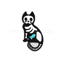 Halloween Themed Skeleton Safety Brooch Pin, Alloy Enamel Badge for Suit Shirt Collar, Cat Shape, 32x18mm(JEWB-PW0001-006B)