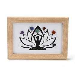 Yoga Gemstone Chakra Picture Frame Stand, with Wood Rectangle Picture Frame, Reiki Energy Stone Home Office Decoration, BurlyWood, 100x173x117mm, Inner Diameter: 90x140mm(DJEW-F021-05K)