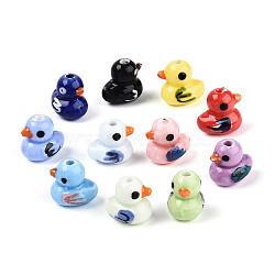 Handmade Porcelain Beads, Hand Painted Ceramic Beads, Duck, Famille Rose Porcelain Beads, Mixed Color, 12~12.5x12~12.5x9~9.5mm, Hole: 1.5~2mm(PORC-N011-09-01)