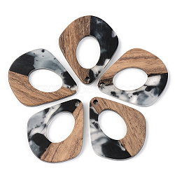 Transparent Resin & Walnut Wood Pendants, Teardrop, Black, 32.5x27.5x3mm, Hole: 2mm(RESI-S389-016A-A02)