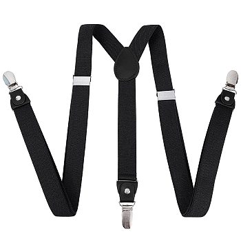 Polyester Elastic Men's Strength Suspenders, with Iron Clasps, Black, 75x25x2mm