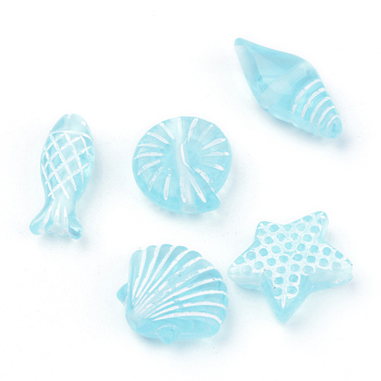 Craft Style Transparent Acrylic Charms, Mixed Shapes, Light Sky Blue, 11~16.5x6~13x4~5.5mm, Hole: 1mm