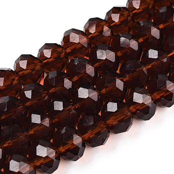 Glass Beads Strands, Faceted, Rondelle, Coconut Brown, 8x6mm, Hole: 1mm, about 63~65pcs/strand, 39~40cm