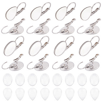DIY Earring Making Kits, Including 304 Stainless Steel Leverback Earring Settings, Glass Cabochons, Stainless Steel Color, 80pcs/box