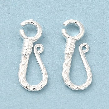 Brass S-Hook Clasps, Cadmium Free & Lead Free, 925 Sterling Silver Plated, 12.5x7x2mm, Hole: 2mm and 0.7mm