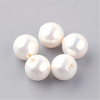 Natural Sea Shell Beads, Half Drilled, Round, Creamy White, 8mm, Half Hole: 1mm