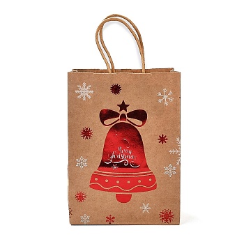 Christmas Theme Hot Stamping Rectangle Paper Bags, with Handles, for Gift Bags and Shopping Bags, Christmas Bell, Bag: 8x15x21cm, Fold: 210x150x2mm