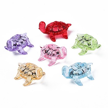 Transparent Acrylic Pendants, Turtle, Mixed Color, 37x28x20mm, Hole: 2mm, about 130pcs/500g