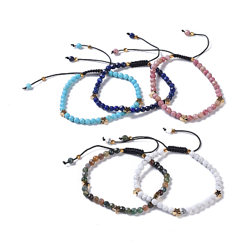 Natural & Synthetic Gemstone Braided Beaded Bracelets, with Brass Beads and Nylon Thread, 2-1/8 inch(5.4cm)~3-1/8 inch(8cm)