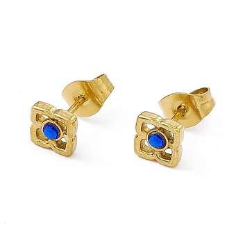 Capri Blue Rhinestone Square Stud Earrings, Vacuum Plating 304 Stainless Steel Jewelry for Women, Golden, 5.5x5.5mm, Pin: 0.8mm