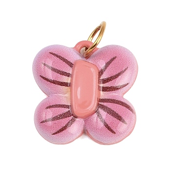 Spray Painted 304 Stainless Steel Pendants, Butterfly Charm,  Golden, Pink, 15.5x15.5x4mm, Hole: 4.5mm