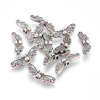Alloy Beads, Wing, Lead Free & Nickel Free & Cadmium Free, Thailand Sterling Silver Plated, 7x22x4mm, Hole: 1.5mm