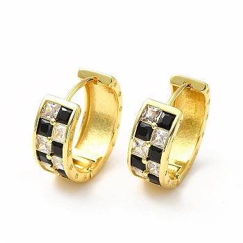 Rack Plating Brass Leverback Earring for Women, Micro Pave Two Tone Cubic Zirconia, Lead Free & Cadmium Free, Real 18K Gold Plated, Black, 19.5x8x21mm, Pin: 1mm