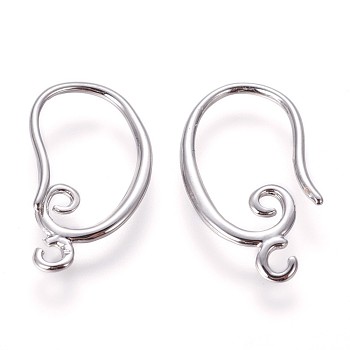 Brass Earring Hooks, with Horizontal Loop, Platinum, 19x10.5x1.5mm, Hole: 1.5mm, Pin: 1mm